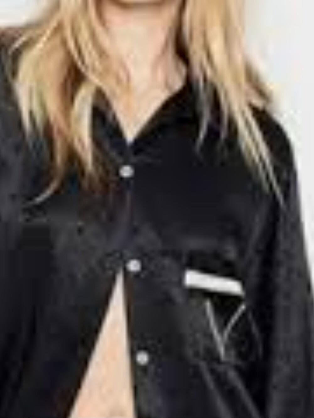 Victoria's Secret Black Satin Pajama Top with Cream Piping - Picture 6 of 13